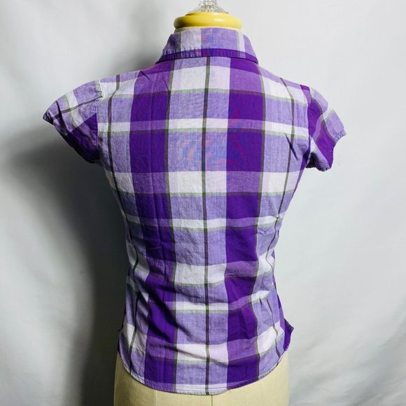 Arizona jeans junior shirts size small checked purple 100% cotton - Picture 2 of 4